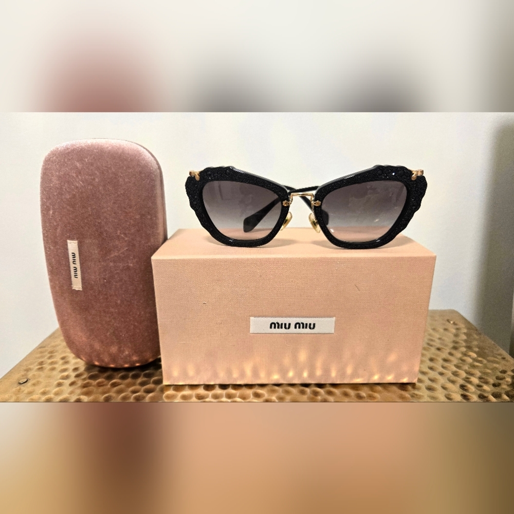 Miu Miu Black Crystal Cat Eye Sunglasses